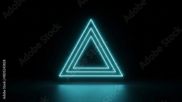 Obraz Abstract Neon Light Triangles on Dark Background with Reflection.