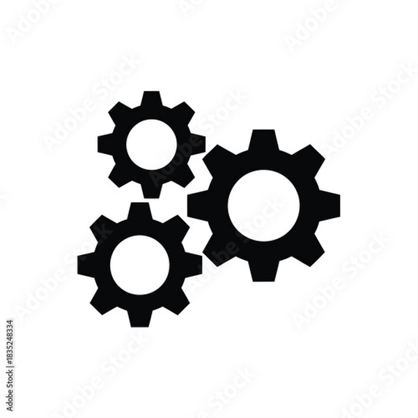 Obraz Three interlocking black gears on a white background
