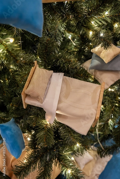 Fototapeta Decorative Christmas Tree with Tiny Bed Ornament