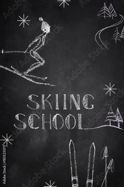 Obraz Skiing school chalk text