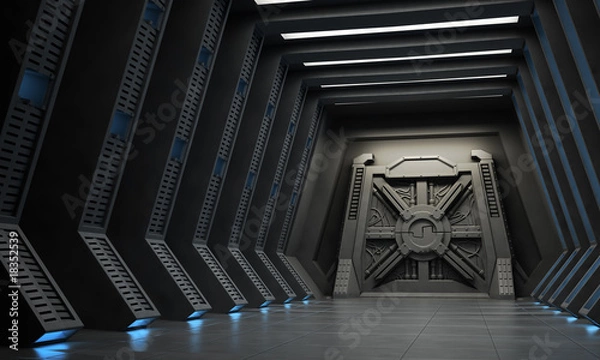Obraz Wnętrze science fiction - korytarz ze wzmocnioną bramą.
