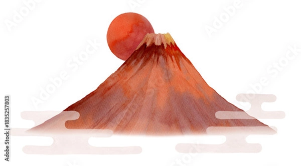 Obraz 水彩で描いた赤富士と日の出/Mt.fuji Akafuji