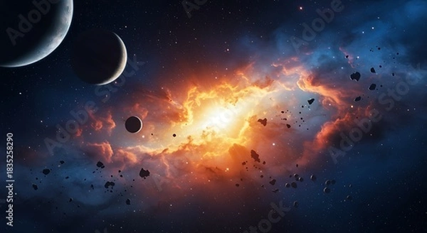 Fototapeta Vibrant Galaxy with Nebulae Planets and Asteroids in the vast Universe