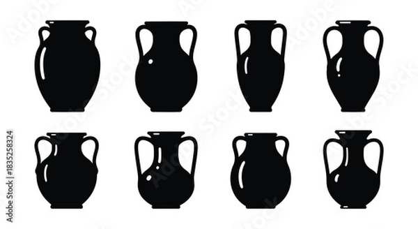 Obraz Silhouette collection of ancient greek amphora vases arranged in a grid pattern