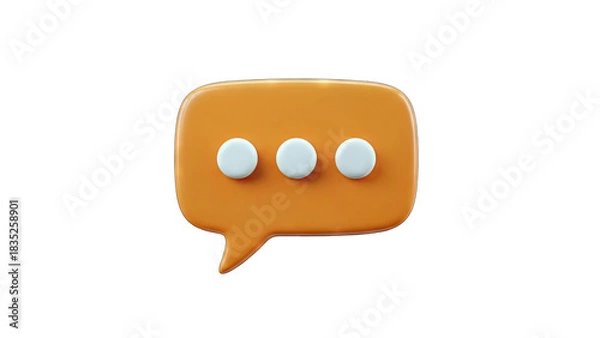 Fototapeta 3D Orange Chat Bubble with Dots on White Background