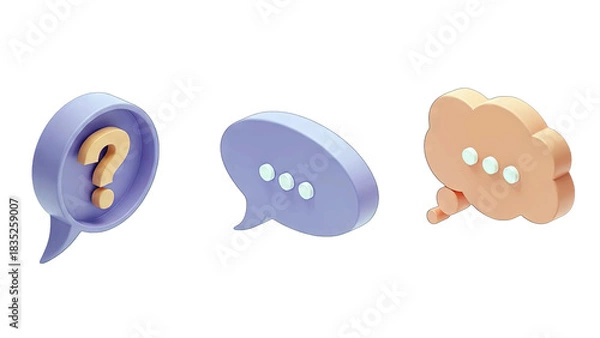 Fototapeta 3D Speech Bubbles with Question Mark and Dots on White