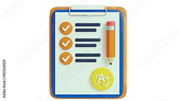 Fototapeta Clipboard with Checklist, Pencil, and A+ Grade