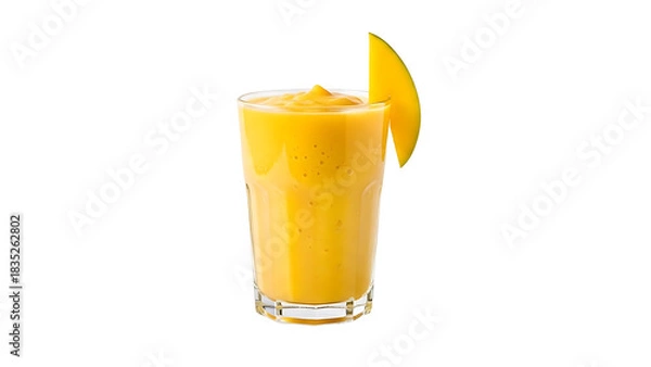 Obraz Refreshing mango smoothie in a glass isolated on transparent background
