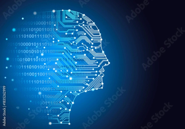 Fototapeta human head silhouette with binary code. Intelligent Automation in development project. 