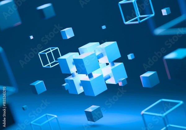 Fototapeta Interconnected Digital Block Technology. Digital blocking system. Block technology background image. 