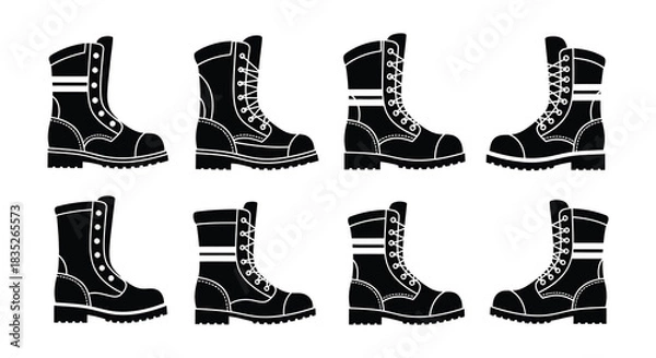 Obraz Silhouette illustrations of various women s and men s shoe styles displayed