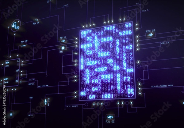 Fototapeta Solutions for Renewable Energy Optimization. Graphics resources. Data transfer image. 