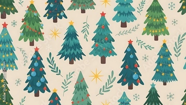 Fototapeta Whimsical christmas tree pattern with festive accents