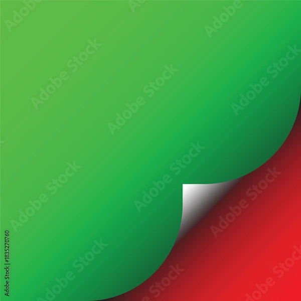 Obraz Vibrant green and red background with a curled corner revealing a hidden layer