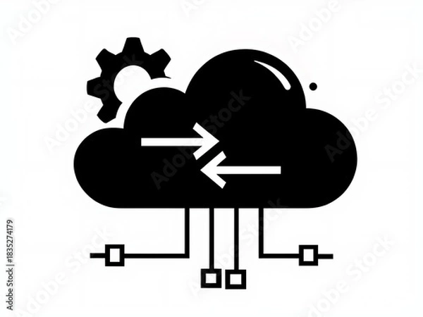 Obraz Cloud Storage and Gear Icon Network Technology Artificial Intelligence and Node Designs