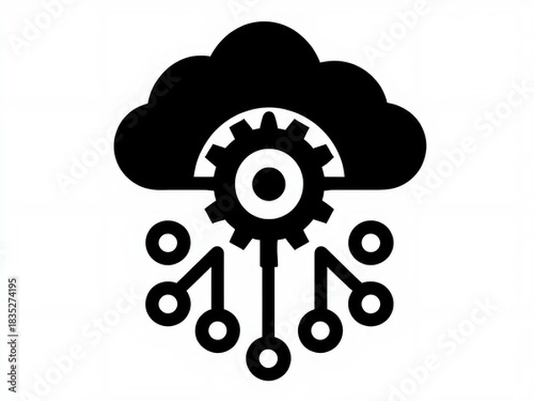 Obraz Cloud Storage and Gear Icon Network Technology Artificial Intelligence and Node Designs
