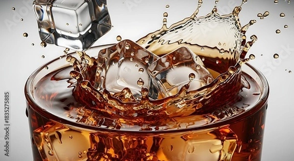Fototapeta Refreshing Cola Drink with Ice Cubes and Splash.