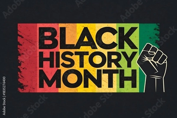 Fototapeta Bold Black History Month: Fist Symbol And Colorful Brush Strokes Promote Unity And Pride

