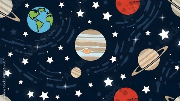 Obraz Space Pattern: Stars & Planets Vector Image