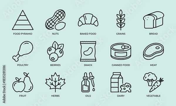 Fototapeta Ultimate vector bundle: food pyramid, cute otter couple, agile scrum icons, colorful polka dot washi tape, and scheduling elements for diverse design projects.