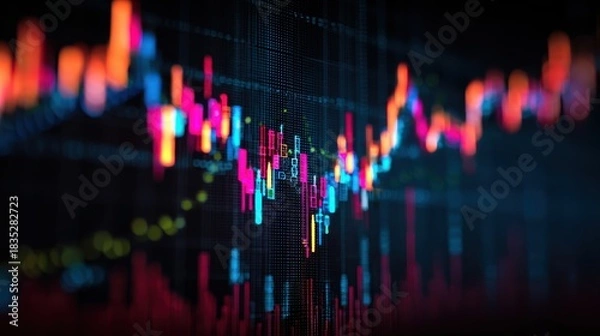 Fototapeta Stock exchange market chart, Stock market data on LED display. Business analysis concept.