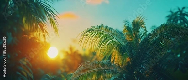 Fototapeta Serene Tropical Palm Trees at Dusk