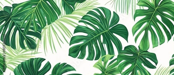 Fototapeta Tropical Green Monstera Leaf Pattern Background