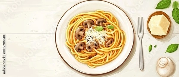 Fototapeta Exquisite Truffle Spaghetti with Mushroom Sauce