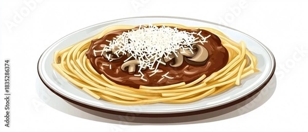 Fototapeta Exquisite Truffle Spaghetti with Mushroom Sauce
