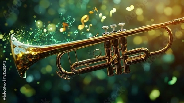 Fototapeta Elegant Trumpet Instrument with Musical Notation