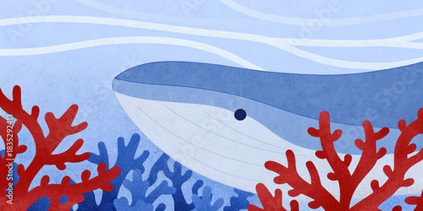 Obraz Tropical Christmas whale concept. Underwater mural featuring a whale amidst colorful coral.