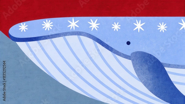 Obraz Tropical Christmas whale concept. Elegant whale illustration featuring waves and star motifs in vibrant colors.