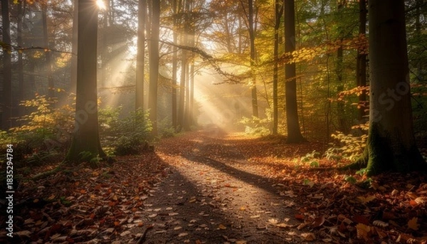 Fototapeta Realistic Autumn Forest Path Aesthetic
