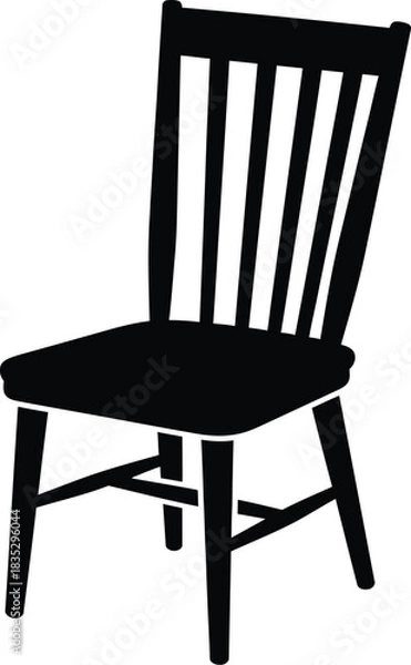 Fototapeta Simple black silhouette of a wooden dining chair with vertical slats on a white background