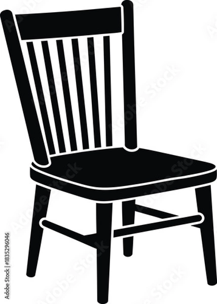Fototapeta Simple black silhouette of a wooden dining chair with a slatted back on a white background