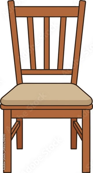 Fototapeta A simple wooden dining chair with a padded seat and slatted backrest isolated on white