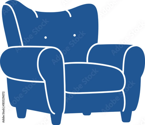 Fototapeta A simple blue armchair with white outline isolated on a white background for graphic design