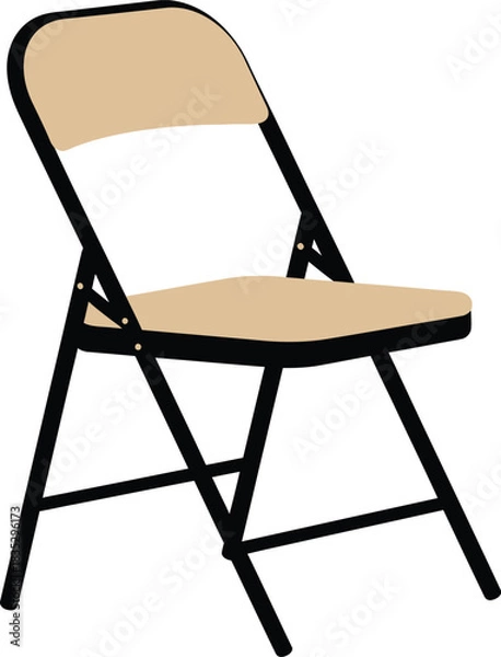 Fototapeta Simple beige folding chair with black metal frame isolated on a white background