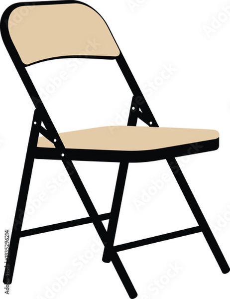 Fototapeta Simple beige folding chair with black metal frame isolated on a clean white background