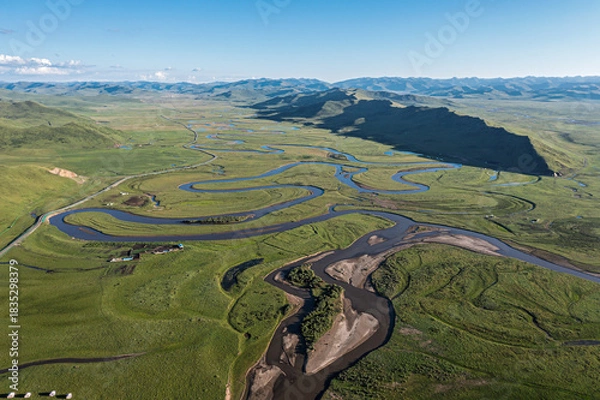 Obraz Aerial view of Manzetang Qianwan Wetland in Aba County, Aba Prefecture, Sichuan Province, China