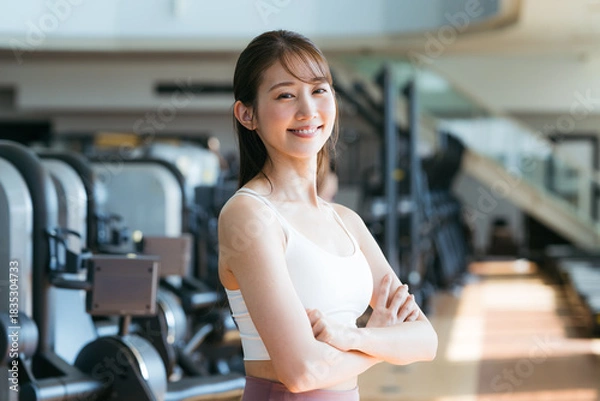 Obraz スポーツジムでトレーニングする若い女性　撮影協力：スポーツクラブ&サウナスパ ルネサンス 幕張24
