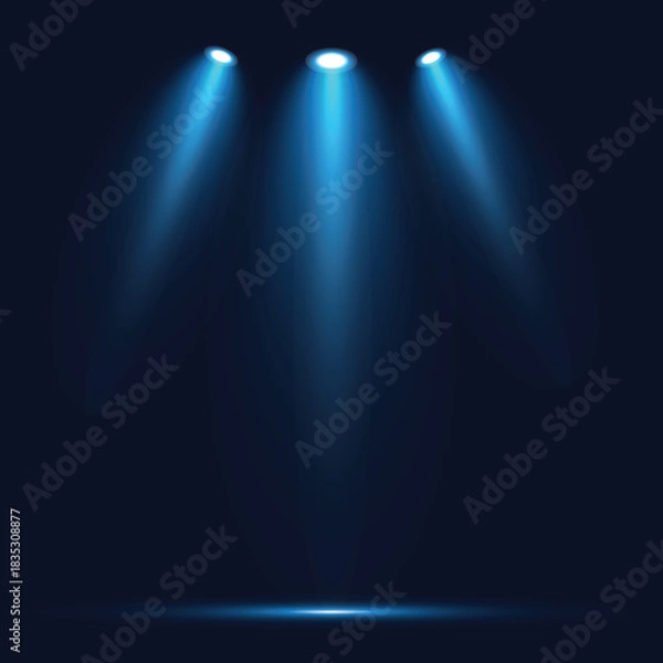 Obraz Spotlight Stage Background with Three Blue Light Beams