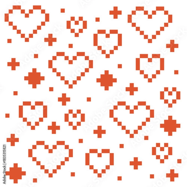 Fototapeta Pixel pattern with hearts. Pixel seamless pattern with hearts.