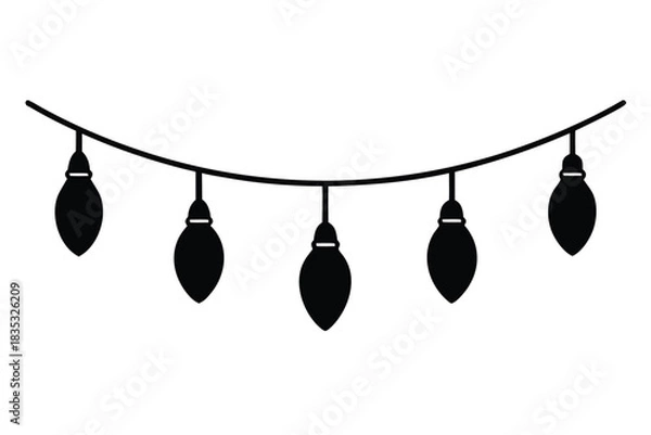 Fototapeta string light with 3 bulbs  vector icon silhouette