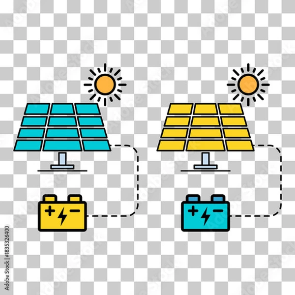 Obraz Set of Solar panel system icon, green power technology, ecology energy vector illustration .