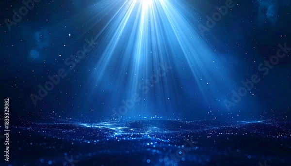 Obraz 深い青の星空に輝く神秘的な光の粒子が舞う夜景