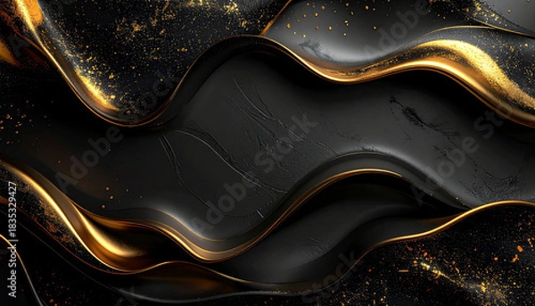 Obraz 黒地に金の波が中央に集まるエレガントな背景