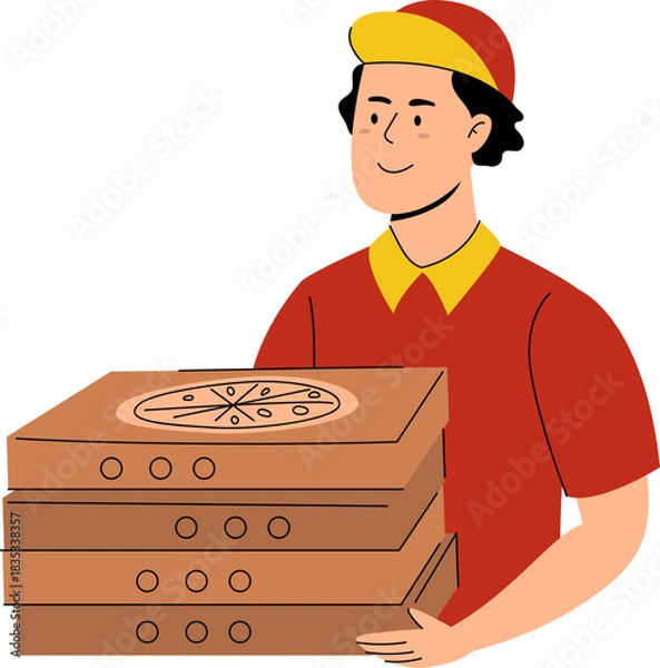 Obraz Delivery Man Bring Pizza Box Vector Illustration