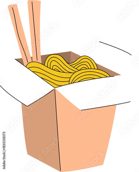 Obraz Noodle on the Box with Chopstick Vector Illustration