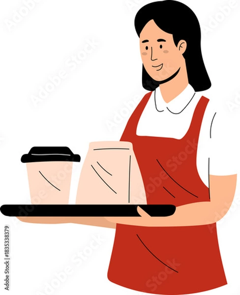 Obraz Restaurant Waitress Serving Coffee Vector Illustration